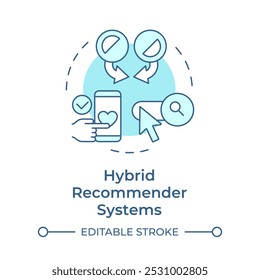Hybrid recommender systems soft blue concept icon. Personalized content, preferences. User data. Round shape line illustration. Abstract idea. Graphic design. Easy to use article, blog post
