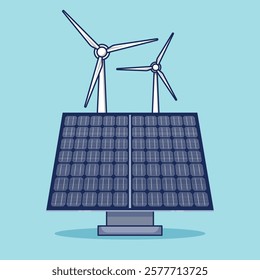 Hybrid renewable energy system featuring solar panels and wind turbines for green energy generation