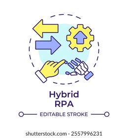 Hybrid RPA multi color concept icon. Attended and unattended bots implementation. Robotic process automation. Round shape line illustration. Abstract idea. Graphic design. Easy to use in presentation