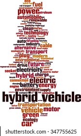 Hybrid vehicle word cloud concept. Vector illustration