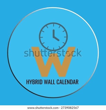 Hybrid Wall Calendar Icon with Clock and Letter W on Blue Background