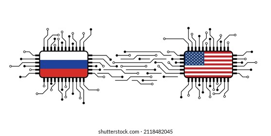 Hybrid war and warfare, DDoS attack. Cyber war, America and Russia conflict. Hackers and cyber crime, criminals phishing steal personal information, login details or password, data, internet.