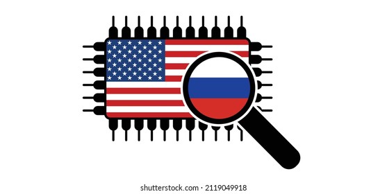 Hybrid war and warfare, DDoS attack. Cyber war, America and Russia conflict. Hackers and cyber crime, criminals phishing steal personal information, login details or password, data, internet.