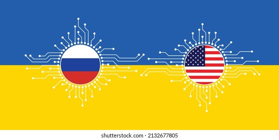 Hybrid war and warfare, DDoS attack. Cyber war, ukraine, America and Russia conflict. Hackers and cyber crime, criminals phishing steal personal information, login details or password, data, internet.