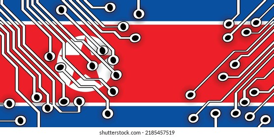 Hybrid war and warfare, DDoS attack. Cyber war, America and North Korea conflict. Hackers and cyber crime, Hackers and cyber criminals phishing steal personal information. Koreans and usa or vs flag.