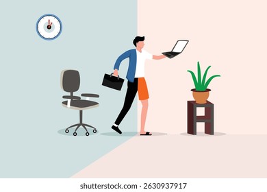 Hybrid work after the crisis. Entrepreneurs with hybrid work from both home and office.
