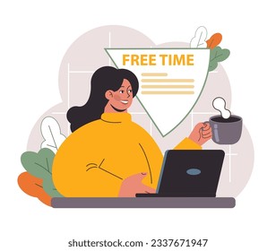 Hybride Arbeit. Charaktere mit einem flexiblen Zeitplan, die von Büro und Haus aus arbeiten. Telearbeit und Outsource, Mitarbeiter arbeiten weltweit. Digitale Nomaden- oder Freelancer-Idee. Flache Vektorgrafik