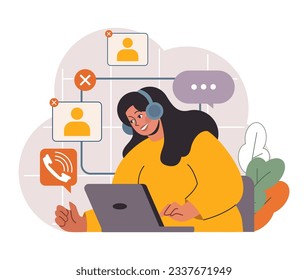 Hybrid work. Characters with a flexible schedule, working from office and home. Telework and outsource, employee work globaly. Digital nomad or freelancer idea. Flat vector illustration