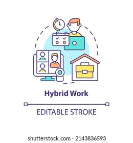 Hybrid work concept icon. Flexible shifts time. Trends in enterprise abstract idea thin line illustration. Isolated outline drawing. Editable stroke. Arial, Myriad Pro-Bold fonts us