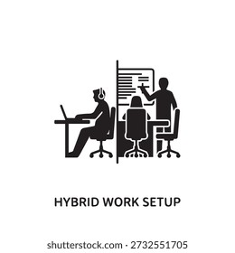 "Hybrid Work Concept with Laptop and Clock Line Icon."