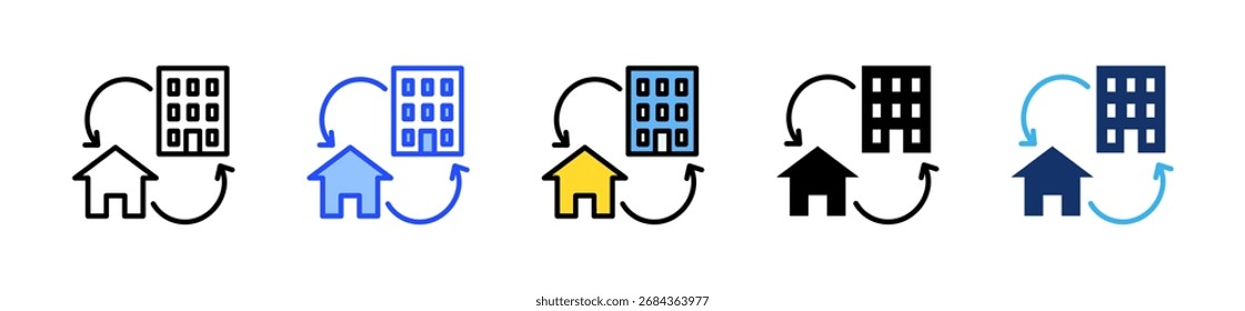 Colección híbrida del icono del trabajo con los estilos múltiples