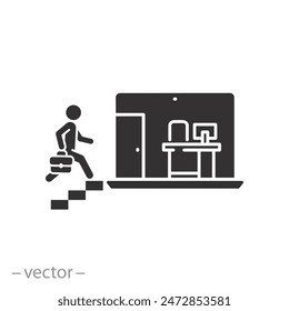 hybrid work icon, office employee on workplace online, leader job flexibility, flat symbol on white background - vector illustration