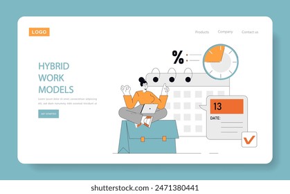 Hybrid Work Models concept Efficient time management with flexible scheduling in a digitalized work landscape Blending professional and personal life Vector illustration