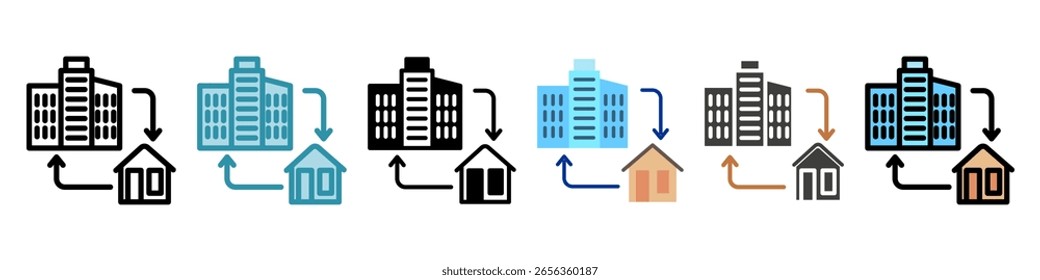 Trabajo híbrido multi estilo, mini conjunto de iconos de ilustración. Vector para el concepto moderno, impresión, interfaz de usuario, kit UX, Web y desarrollo de App. relacionado con el trabajo a distancia, trabajo desde casa

