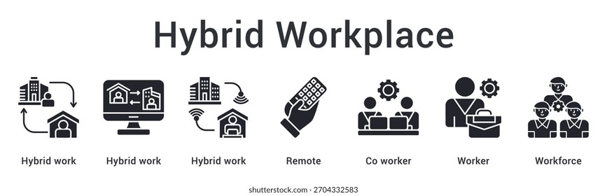 Modelo de lugar de trabajo híbrido que combina modalidades de trabajo flexibles con trabajadores a distancia que crean una fuerza de trabajo eficaz. Elemento de icono para el diseño
