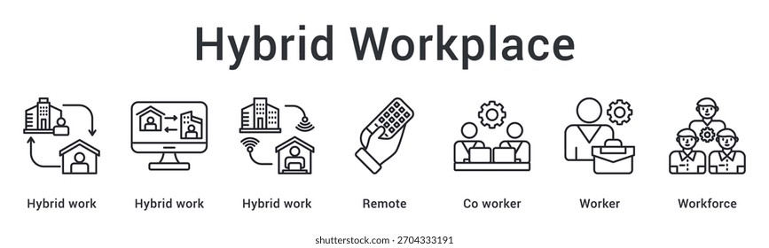 Modelo de local de trabalho híbrido que combina acordos de trabalho flexíveis com colegas de trabalho remotos que criam uma força de trabalho eficaz. Elemento de ícone para design