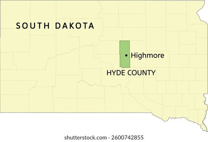Hyde County and city of Highmore location on South Dakota state map