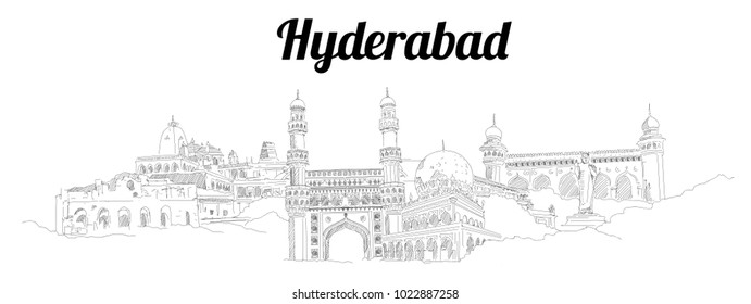 HYDERABAD city hand drawing panoramic sketch illustration