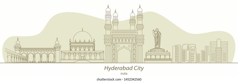 Hyderabad City line art flat vector
