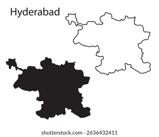 Hyderabad city map silhouette vector, perfect for design projects, icons, and prints. Simple black outline of the Indian city