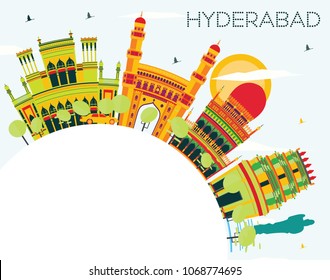 Hyderabad City Skyline with Color Buildings and Copy Space. Vector Illustration. Business Travel and Tourism Concept with Historic Architecture. Hyderabad Cityscape with Landmarks.