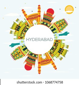 Hyderabad City Skyline With Color Buildings And Copy Space. Vector Illustration. Business Travel And Tourism Concept With Historic Architecture. Hyderabad Cityscape With Landmarks.