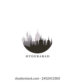 Hyderabad cityscape, gradient vector badge, flat skyline logo, icon. India, Telangana state city round emblem idea with landmarks and building silhouettes. Isolated graphic