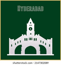 Hyderabad Clock Tower Pakistan Vector Green Background Image. Hyderabad Sindh Pakistan Monument. Clock Tower Symbol of Hyderabad. Hyderabad Pakistan Historical Landmarks. 