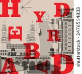 Hyderabad culture travel set, famous architectures and specialties in flat design. Business travel and tourism concept clipart. Image for presentation, banner, website, advert, flyer, roadmap, icons