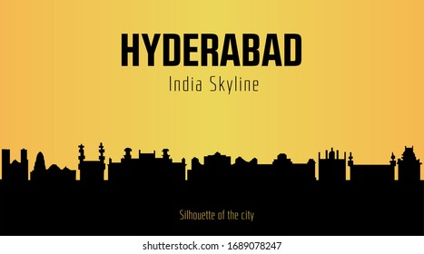 Hyderabad India city silhouette and yellow background. Hyderabad India Skyline.
