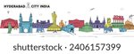 Hyderabad, India City Skyline with Historical Buildings Color Vector Illustration. Hyderabad Cityscape with Landmarks.