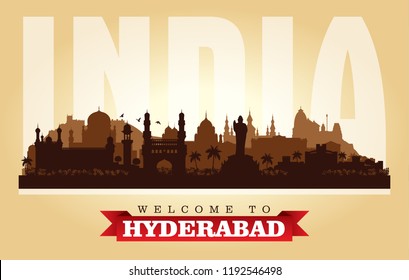 Hyderabad India city skyline vector silhouette illustration