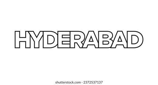 Hyderabad in the India emblem for print and web. Design features geometric style, vector illustration with bold typography in modern font. Graphic slogan lettering isolated on white background.