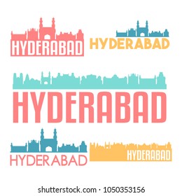 Hyderabad India Flat Icon Skyline Vector Silhouette Design Set Logos.