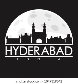 Hyderabad India Full Moon Night Skyline Silhouette Design City Vector Art.