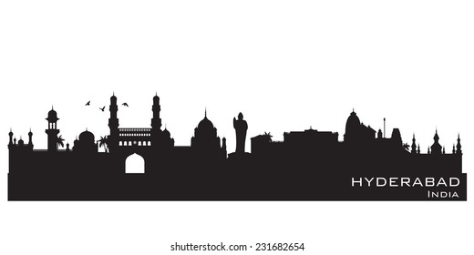 Hyderabad India skyline Detailed vector silhouette