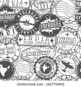 Hyderabad India Stamps Background. City Stamp Vector Art. Postal Passport Travel. Design Set Pattern.