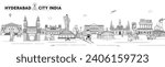 Hyderabad Indian City Skyline with Historical Buildings, HYDERABAD city hand drawing sketch illustration.