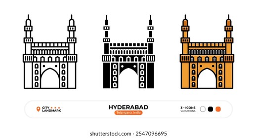 Hyderabad Line Icon. Telangana India, Silhouette, Color Symbol, Editable Stroke.

