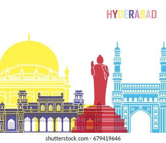 Hyderabad skyline pop in editable vector file