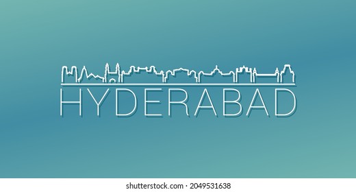 Hyderabad, Telangana, India Skyline Linear Design. Flat City Illustration Minimal Clip Art. Background Gradient Travel Vector Icon.