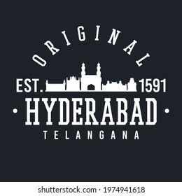 Hyderabad, Telangana, India Skyline Original. A Logotype Sports College and University Style. Illustration Design Vector City.