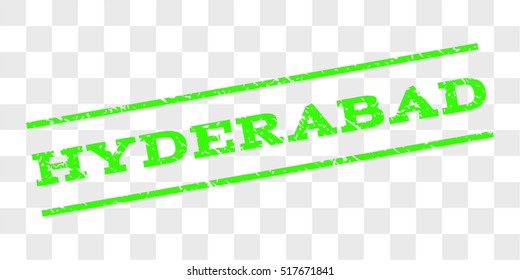Hyderabad watermark stamp. Text caption between parallel lines with grunge design style. Rubber seal stamp with dust texture. Vector light green color ink imprint on a chess transparent background.