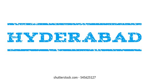 Hyderabad watermark stamp. Text caption between horizontal parallel lines with grunge design style. Rubber seal stamp with scratched texture. Vector blue color ink imprint on a white background.
