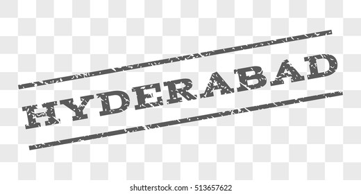 Hyderabad watermark stamp. Text tag between parallel lines with grunge design style. Rubber seal stamp with scratched texture. Vector grey color ink imprint on a chess transparent background.