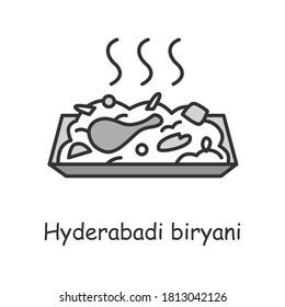 Hyderabadi biryani line icon. India Telangana cuisine. Basmati rice with meat and spices. Traditional delicious Indian dish. Asian food. Isolated vector illustration. Editable stroke 