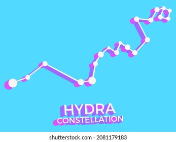 Hydra constellation 3d symbol. Constellation icon in isometric style on blue background. Cluster of stars and galaxies. Vector illustration