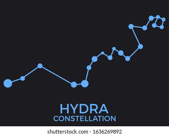 Hydra constellation. Stars in the night sky. Cluster of stars and galaxies. Constellation of blue on a black background. Vector illustration