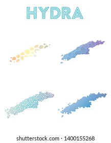 Hydra geometric polygonal, mosaic style island maps collection. Modern design for your infographics or presentation.