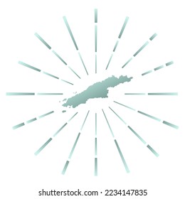 Hydra gradiented sunburst. Map of the island with colorful star rays. Hydra illustration in digital, technology, internet, network style. Vector illustration.